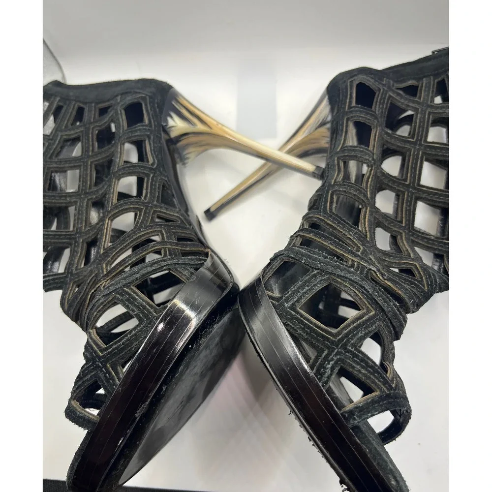 Burberry Black Suede Cage Stiletto Heels Booties Women's‎ Size 40